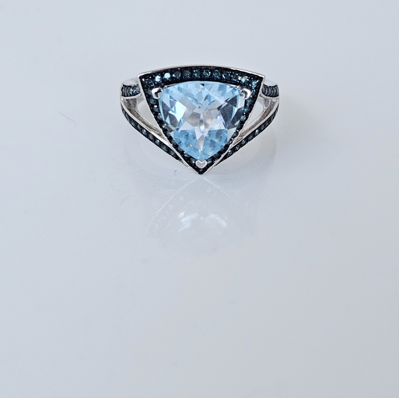 Colleen Lopez Jewelry - Stunning Blue Topaz & Diamond Ring Sterling Silver Size 6!